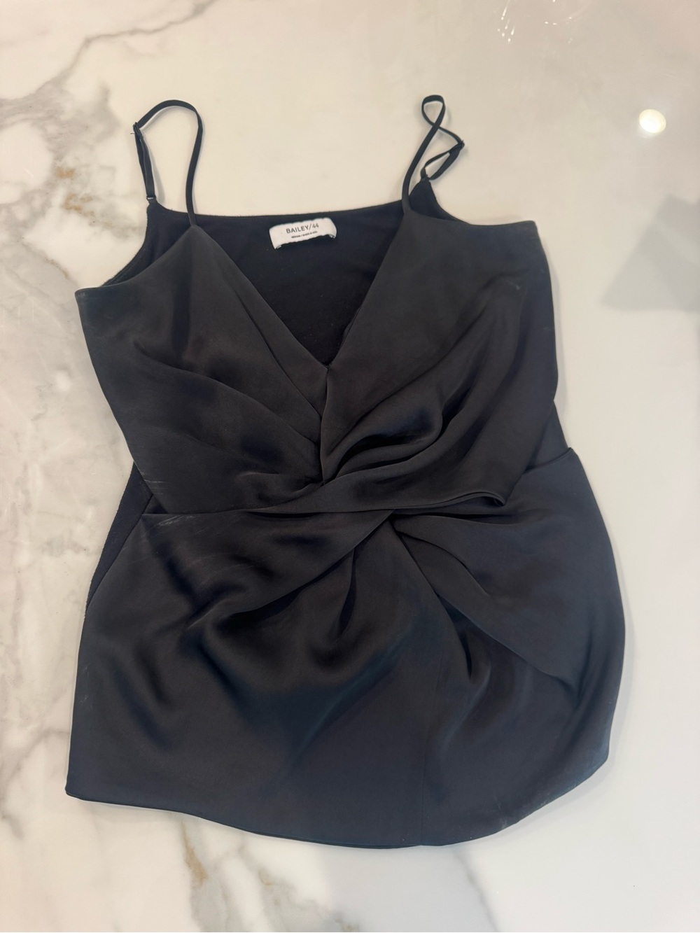 Bailey 44 Elize Black Twist-Front Satin Spaghetti Strap Cami